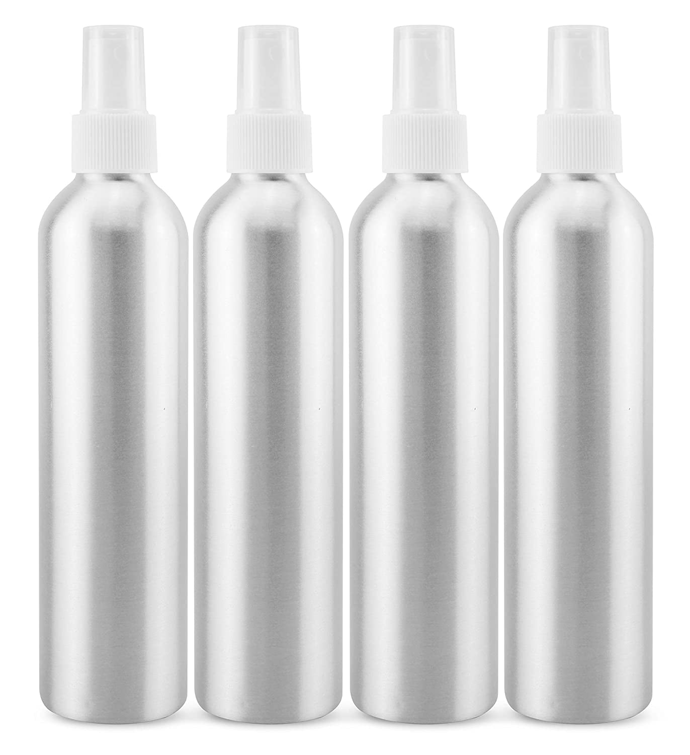 8 Ounce Aluminum Fine Mist Spray Bottles w/ Atomizers (4-Pack, w/White Caps; 8oz)