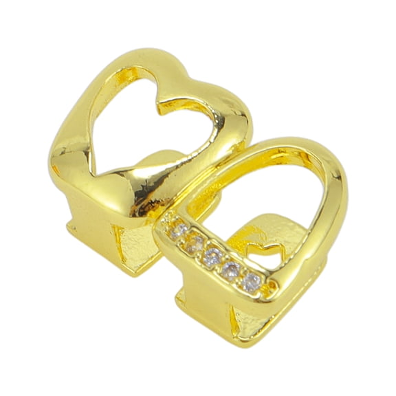 Unique Bargains 1 Pc Fake Grills Hip Hop Rhinestone Heart Teeth Grillz Gold Tone