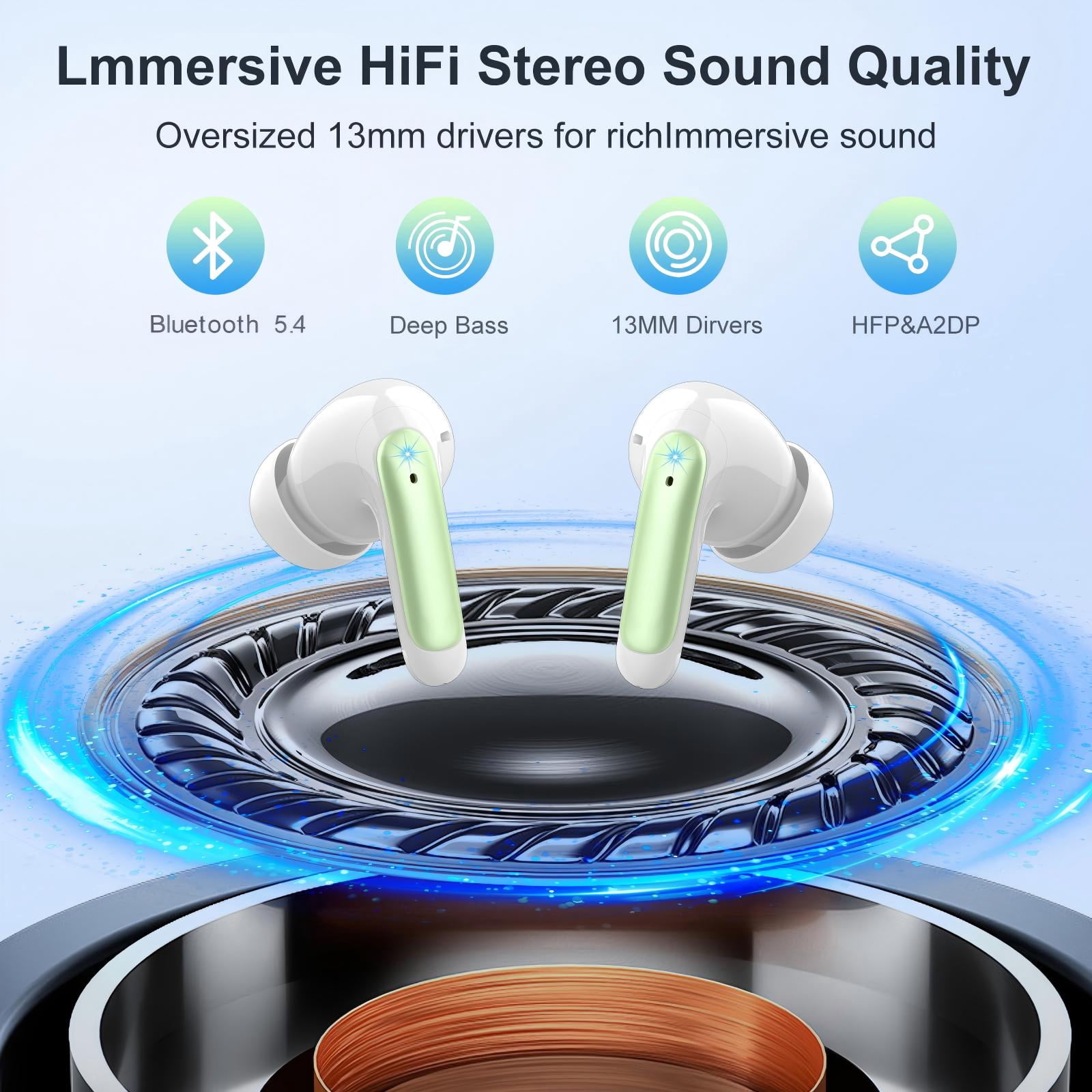 WeurGhy Earbuds Wireless Bluetooth Noise Cancelling for iPhone Android Sports Workout, 56H Playtime Waterproof LED Display in Ear Headphones, Green thumbnail 12