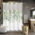 thumbnail image 2 of No Hook Shower Curtain with Snap in Liner, Spring Summer Succulent Eucalyptus Leaves Waterproof Fabric Bathroom Curtain Mesh Top Window, Sage Green White Shower Curtains 48x72in, 2 of 9