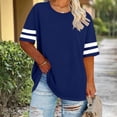 thumbnail image 2 of hoksml Women's Striped Sleeve Drop Shoulder T-Shirt, Loose Fit Crew Neck Casual Sporty Tee for Summer Daily Wear, 2 of 6