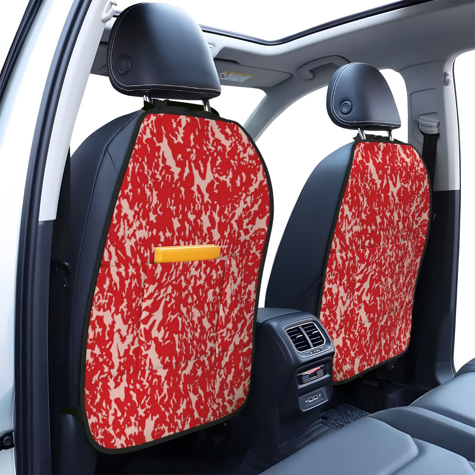 Xecao Beef Pattern Car Seat Back Protector 2 Pack Large Capacity Pocket, Kick Mats Back Seat Protector
