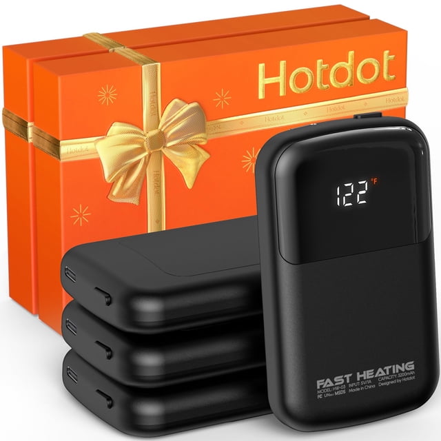 Calentadores de manos Hotdot AI recargables, paquete de 4 unidades con caja de regalo, color negro