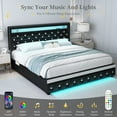 thumbnail image 2 of SIBEDS PU Leather Black LED Bed Frame with Adjustable Headboard and 2 Drawers Pockets, Full, 2 of 6