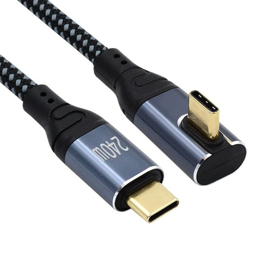 CY 3.0M USB-C 240W Type-C Cable 480Mbps 48V 5A Low Profile Angled 90 Degree Compatible with USB2.0 100W Charging for Laptop Tablet Phone