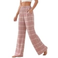 thumbnail image 2 of LOINRODI Women Gingham Striped Wide Leg Pants Baggy Fashion Pocket Elastic High Waist Fall Breathable Casual Trousers Pink S, 2 of 5