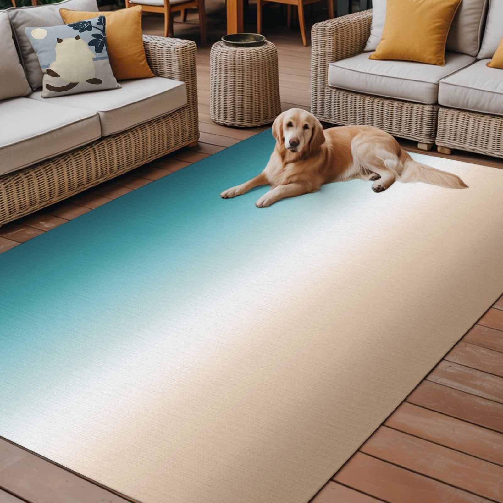 5' x 8' Outdoor Rug, Teal Beige Ombre Cream Outdoor Washable Rug Large Floor Carpet, Modern Turquoise Abstract Art Aesthetics Non Shedding Area Rug for Outside Patio RV Porch Deck Balcony Camping