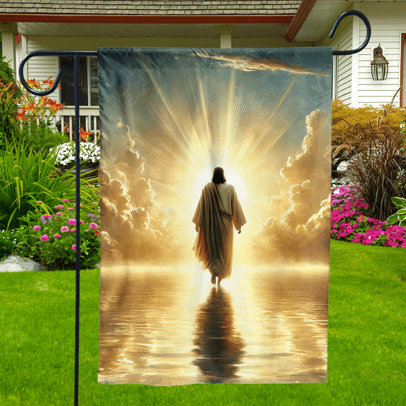 Lotusprinthandmade Christian Jesus Walking on Water 100% Polyester Garden Flag 12x18 inches