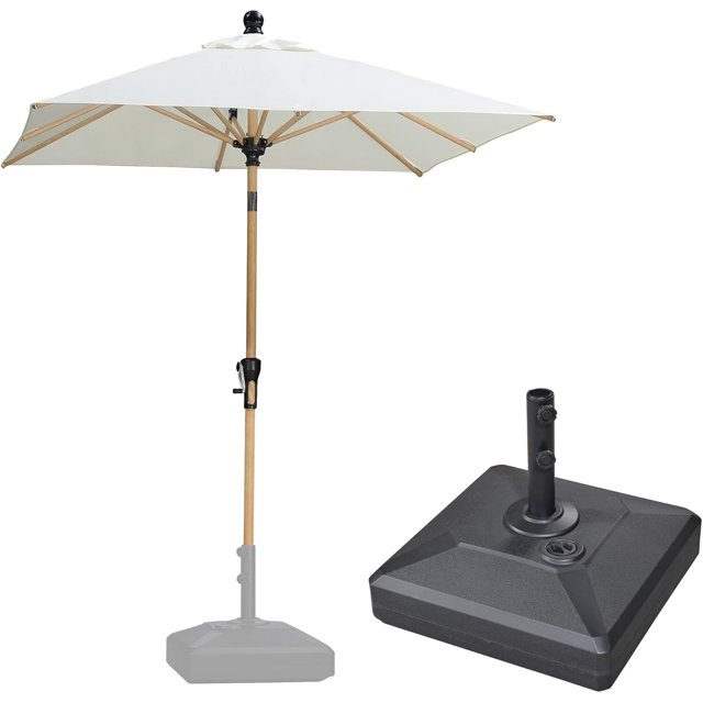 PURPLE LEAF 6' x 9' Patio Umbrella with Base Market Umbrella Rectangular Outdoor Umbrella with Push Button Tilt & Crank and 8 Ribs Aluminum Table Umbrella for Pool Backyard Beach, Taupe