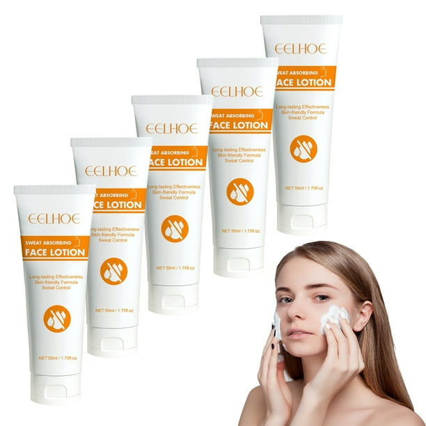Loción facial absorbente del sudor | Antitranspirante facial Desalienta el sudor | Fórmula hidratante ligera y no irritante | Control de aceite y secado rápido | 50ml | Paquete de 2/3/5