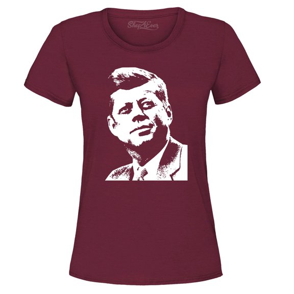Shop4Ever Women's John F. Kennedy JFK 1960's President American Icon Graphic T-Shirt Medium Maroon