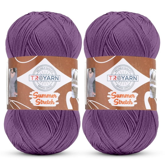 Troyarn Summer Stretch Acrylic Yarn for Crocheting - 2 Skeins of Purple Yarn Made from 100% Elastic Microfiber Acrylic for Knitting, 100gr 438 yds (114622 - Lilac)