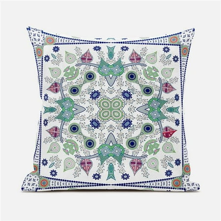 

Amrita Sen Designs CAPL866FSDS-ZP-16x16 16 x 16 in. Paisley Leaf Geo Duo Suede Zippered Pillow with Insert - Off White & Green