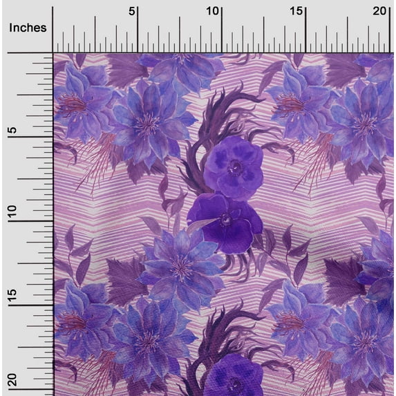 oneOone Viscose Chiffon Medium Purple Fabric Chevron|Leaves & Floral Watercolor Sewing Craft Projects Fabric Prints By Yard 42 Inch Wide