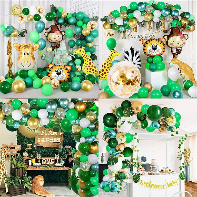 AOWEE Green Balloon Arch Garland Kit, Jungle Forest Balloon, Safari Wild One  Oh Baby Green Balloons and Gold Confetti with Palm Leaves for Birthday  Party Baby Shower Decorations 