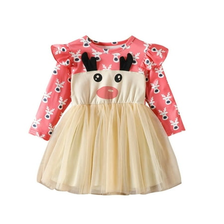 

Dezsed 18M-6Y Christmas Dress Girl Fall Children Baby Girls Cute Little Deer Mesh Dresses Long Sleeve Princess Dress For Girls Party