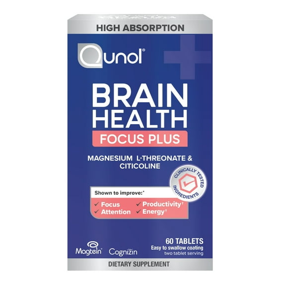 Qunol Brain Health Focus Tablet with 1000mg Magnesium L-Threonate, 250mg Citicoline, 60ct