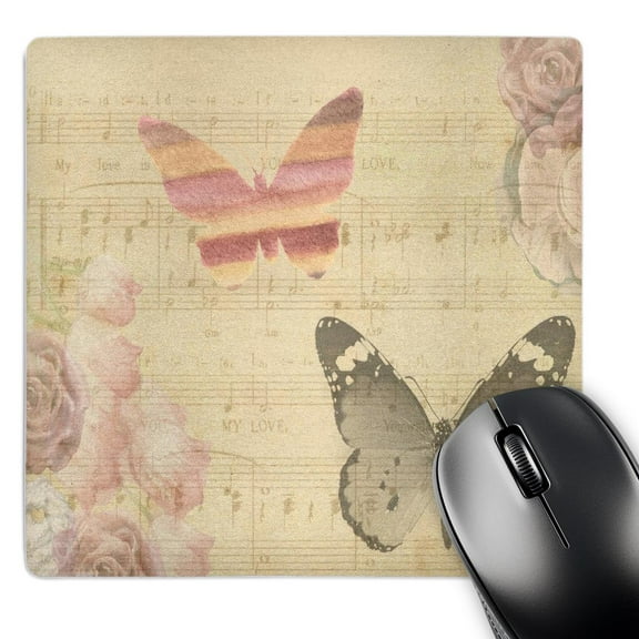 3dRose, Image of Faded Music Sheet With Butterflies and Roses, MousePad