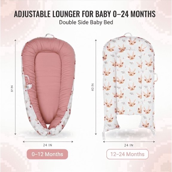 Baby Lounger – Infant Lounger for Newborn 0–24 Months, Baby Nest Lounger, Portable Newborn Lounger, Soft Breathable Cotton, Essentials for Babies at Home and Travel (PINK)