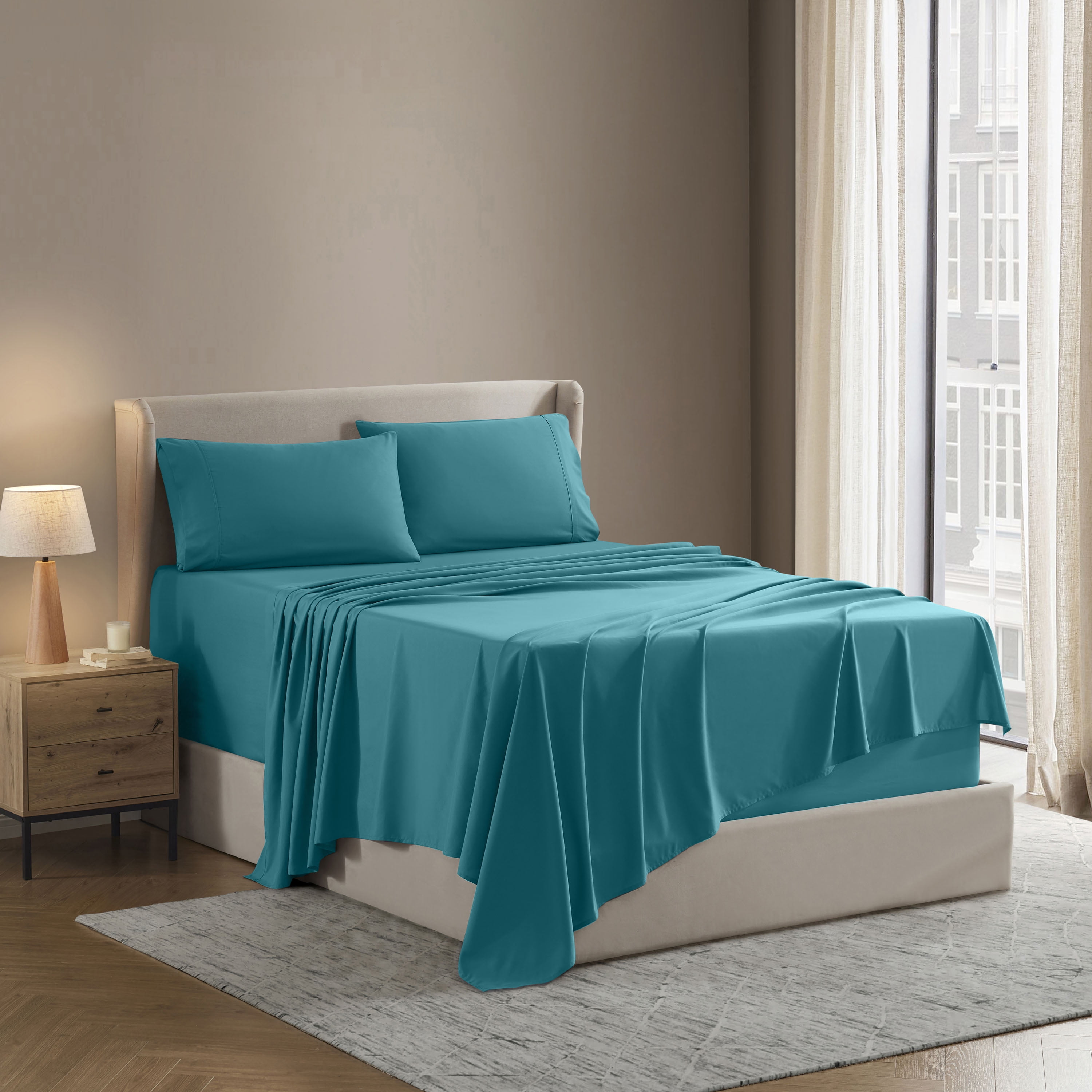 Lammaloe King Sheets Set, Hotel Style Deep Pocket 4 Piece Bed Sheets, Luxury Soft Microfiber Sheet Sets, Teal Blue
