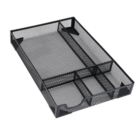 Aemutady 1Pcs Desk Drawer Organizer Tray Office Metal Mesh Drawer Divider Organizer With 5 Compartments Black Mesh Pencil Organization And Accessories For Stationery Makeup Kitchen