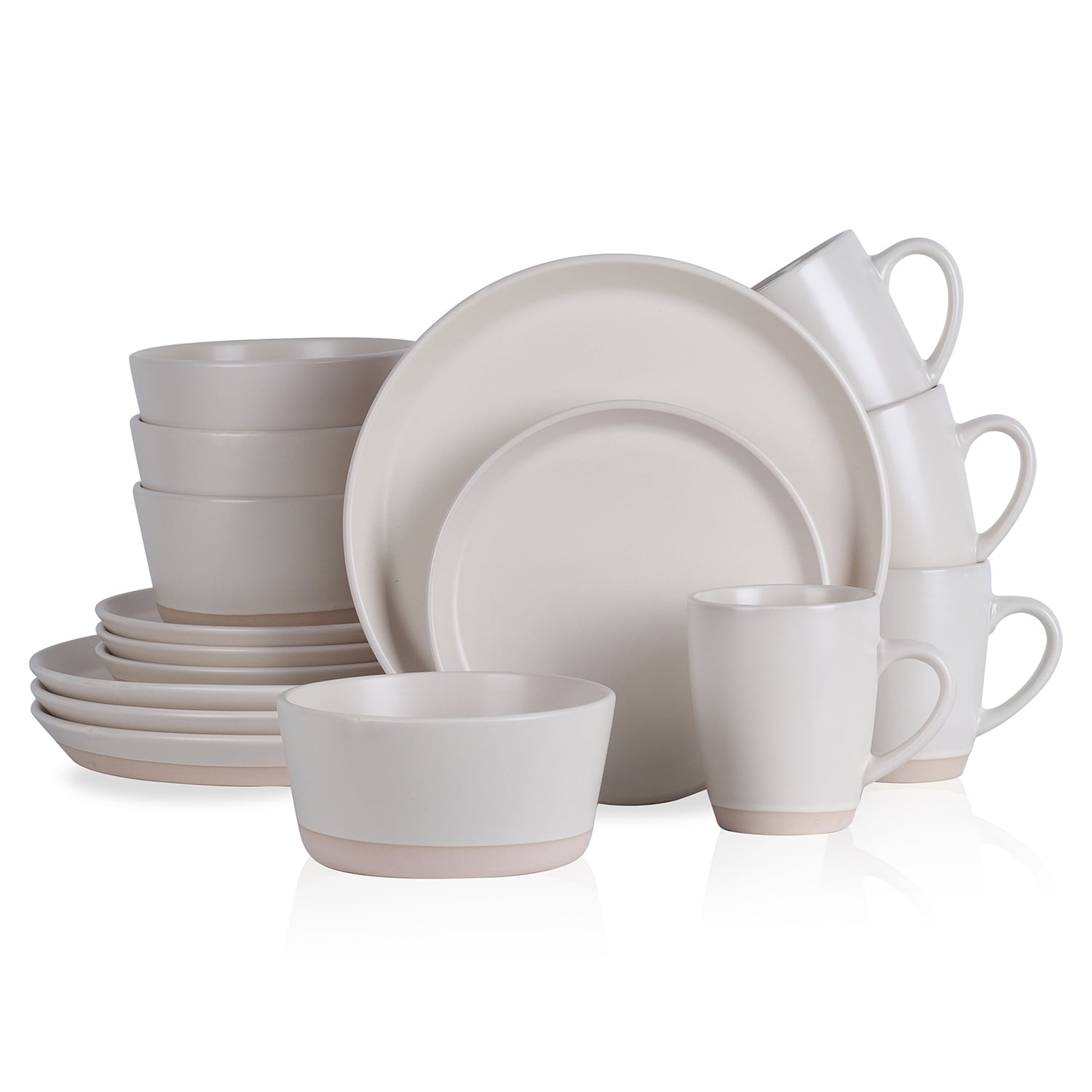 Dinnerware Sets Including Dinner Plates Dessert Plates Fruit Bowls Mugs Tableware Set for Daily Use 16 Piece Ceramic Dinnerware Set Service for 4 Gray 