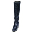 thumbnail image 5 of FSJ Women Classic Buckled Strap Knee High Boots Chunky High Heels Square Closed Toe Side Zipper Boots Comfort Casual Wear Shoes Size 10 Blue, 5 of 5
