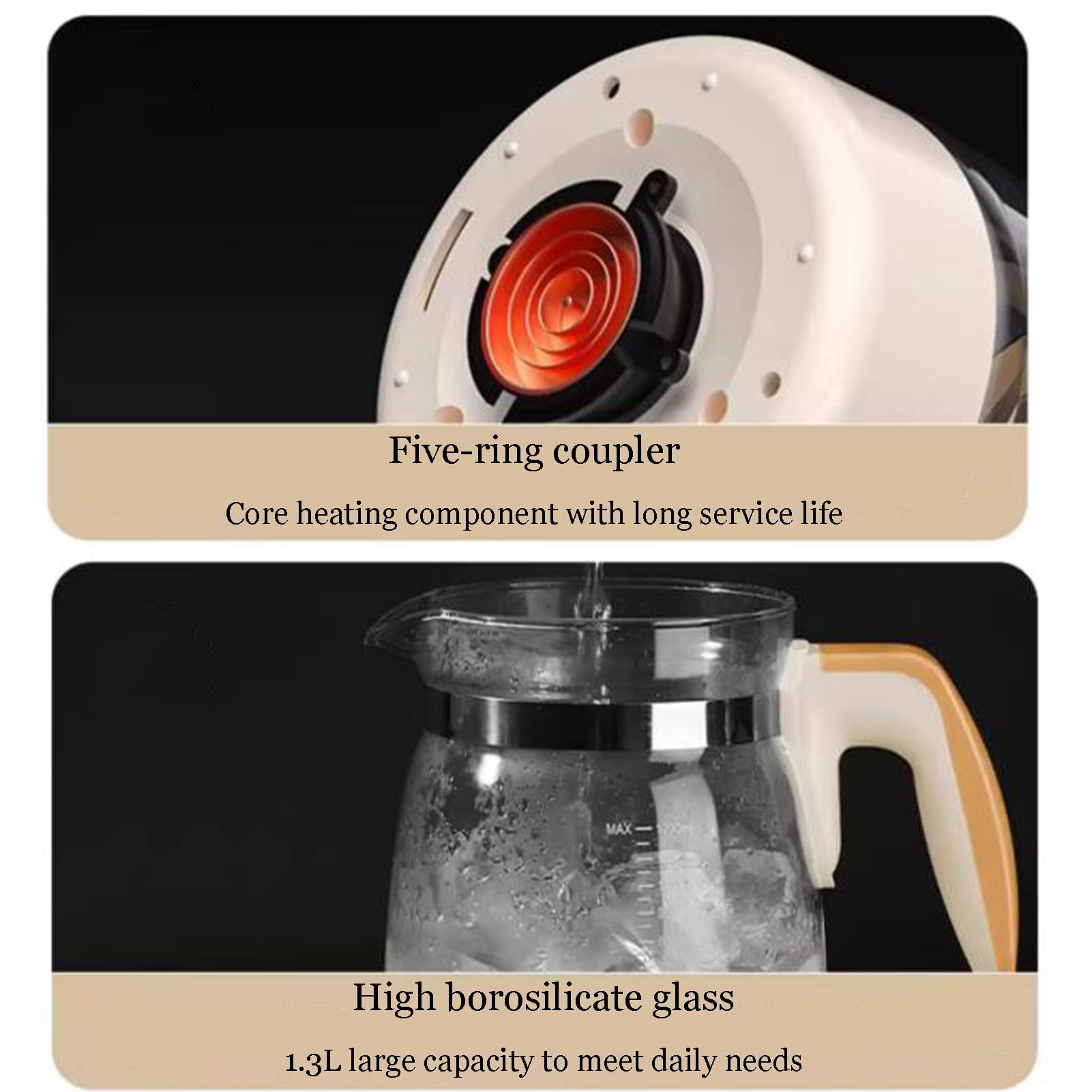 Glass electric Kettles, Multifunctional Tea Maker Kettle,6 Functions Tea Maker, Split Cup Body, Smart Touch,Soup Kettle for Home and Office
