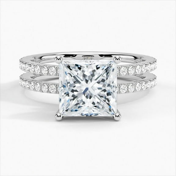 Golden Jewel Princess Cut Excellent 2 Ct Diamond Ring For Women's - 14K White Gold Plated Wedding Anniversary Rings for Her - Two Eternity Band Diamond Rings - Halo Diamond Ring - Birthday Gift