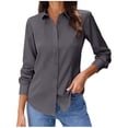 thumbnail image 2 of dazeni Womens Dress Shirts for Petite Long Sleeve Button Down Shirt Wrinkle Free Business Casual Blouse Solid Lapel Office Work Tops Gray X-Large, 2 of 7