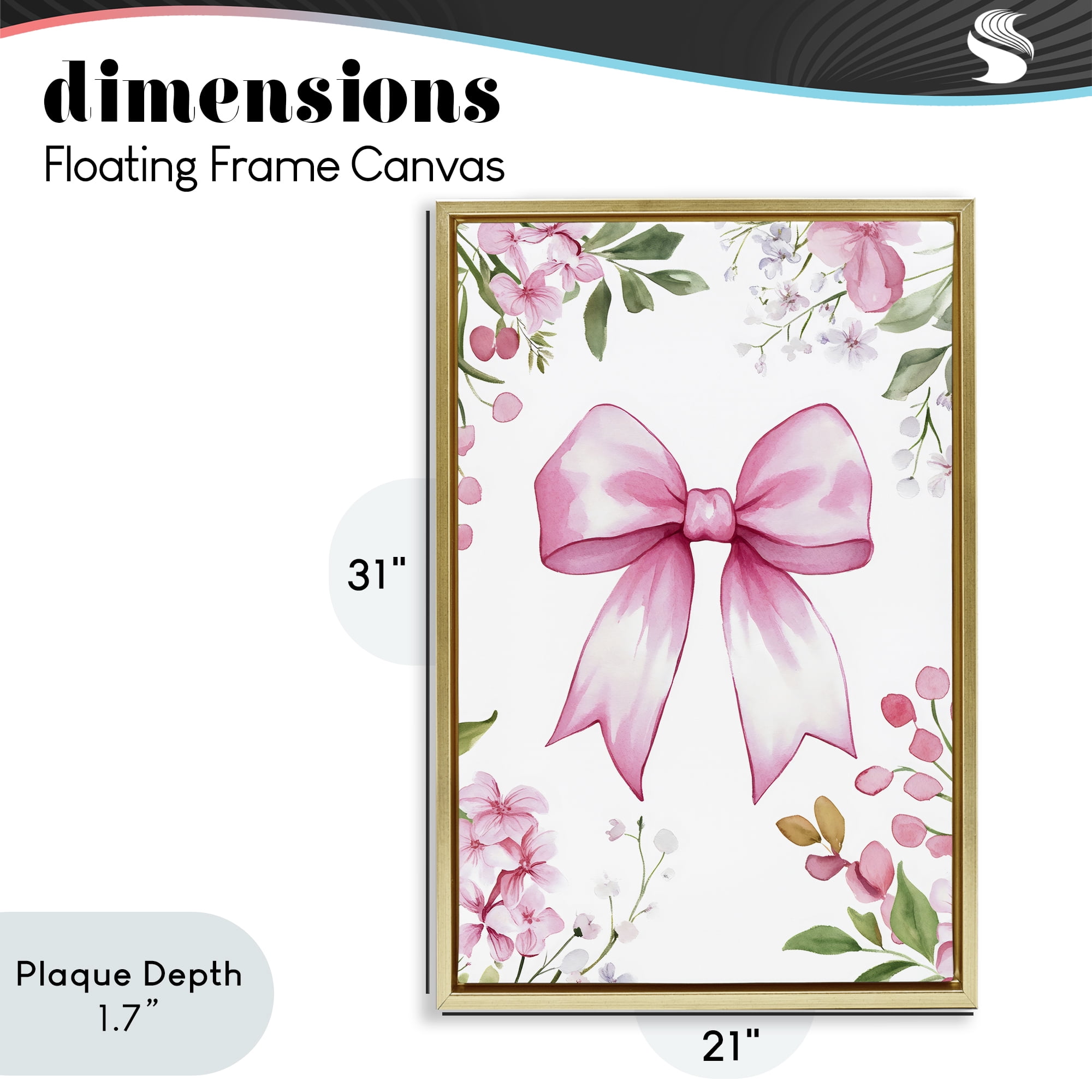 Stupell Industries Whimsical Floral Bow Pink Gold Framed Floater Canvas Wall Art, design by Creative Studio