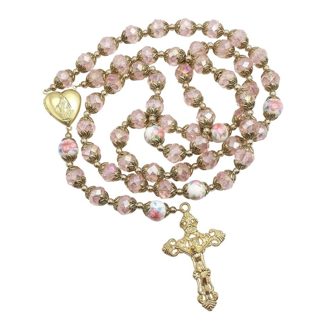 Collar con forma de rosario Nazareth Store Catholic con cuentas de cristal rosa