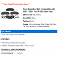 thumbnail image 2 of Front Brake Pad Set - Compatible with 2005 - 2007 Ford F-250 Super Duty 2006, 2 of 2