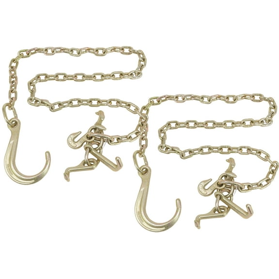 (2 Pack) 5/16"x6' Leg G70 8" Long Shank J Hook Tow Chain w/ RTJ Cluster Hook & Grab Hook - 4700 lbs WLL Heavy Duty Transport Truck Chain for Car Wrecker Recovery - Towing Equipment