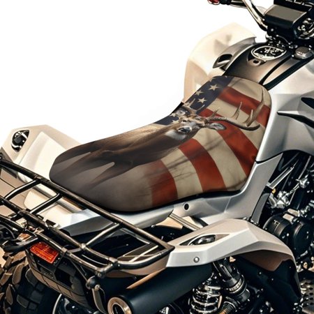 Renewold Waterproof ATV Seat Cover 25.2x10 Inch, Universal Four Wheeler Seat Cover Stretch Fit for Honda/Yamaha/Polaris, Elastic Edge Mud/Snow Protector, Heavy Duty, Deer American Flag
