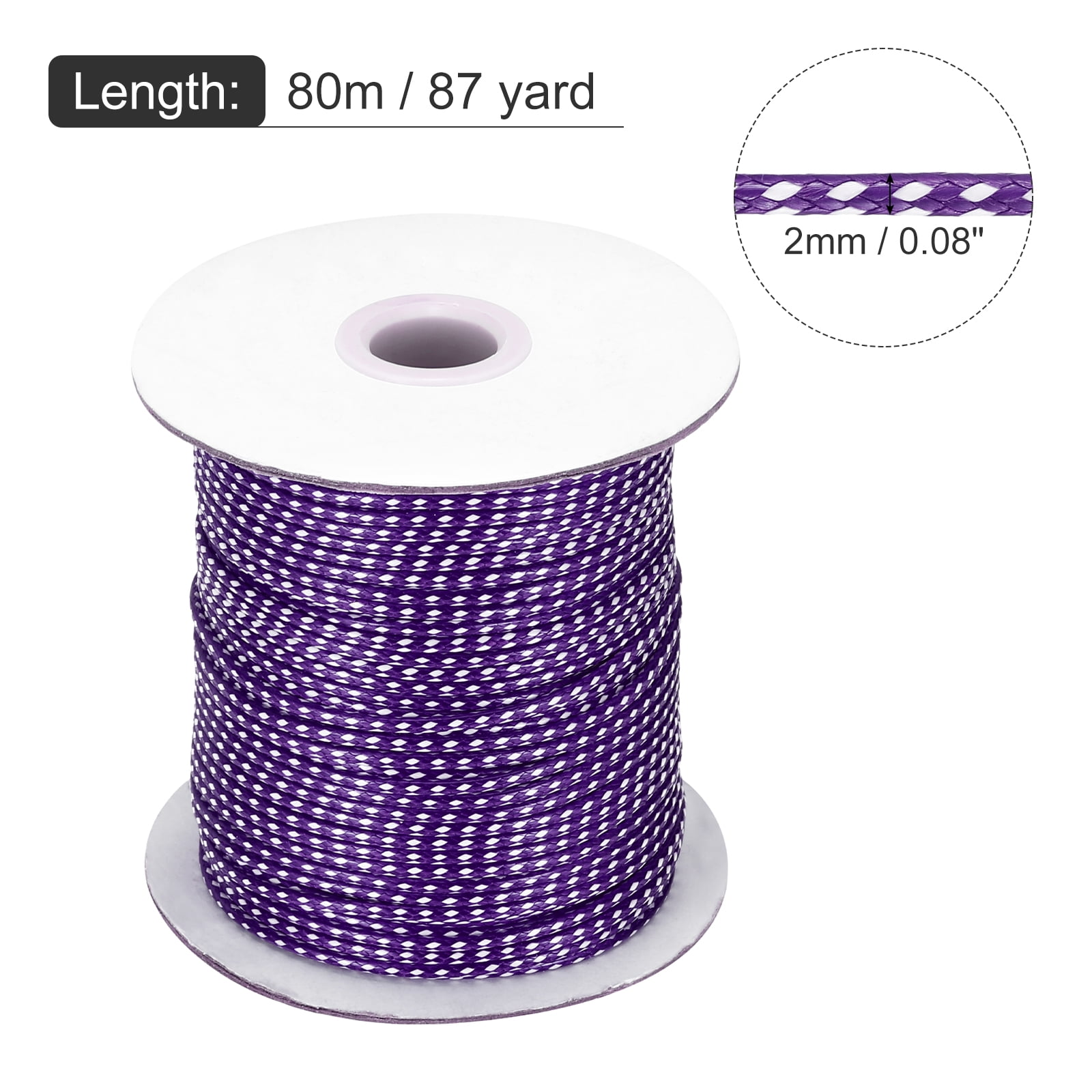 Waxed Cord 2mm Waxed Thread 87 Yard Wax String Leather Cord for Bracelet Making, Necklaces, Beading, Jewelry Making and DIY Crafts(Bright Purple/White)