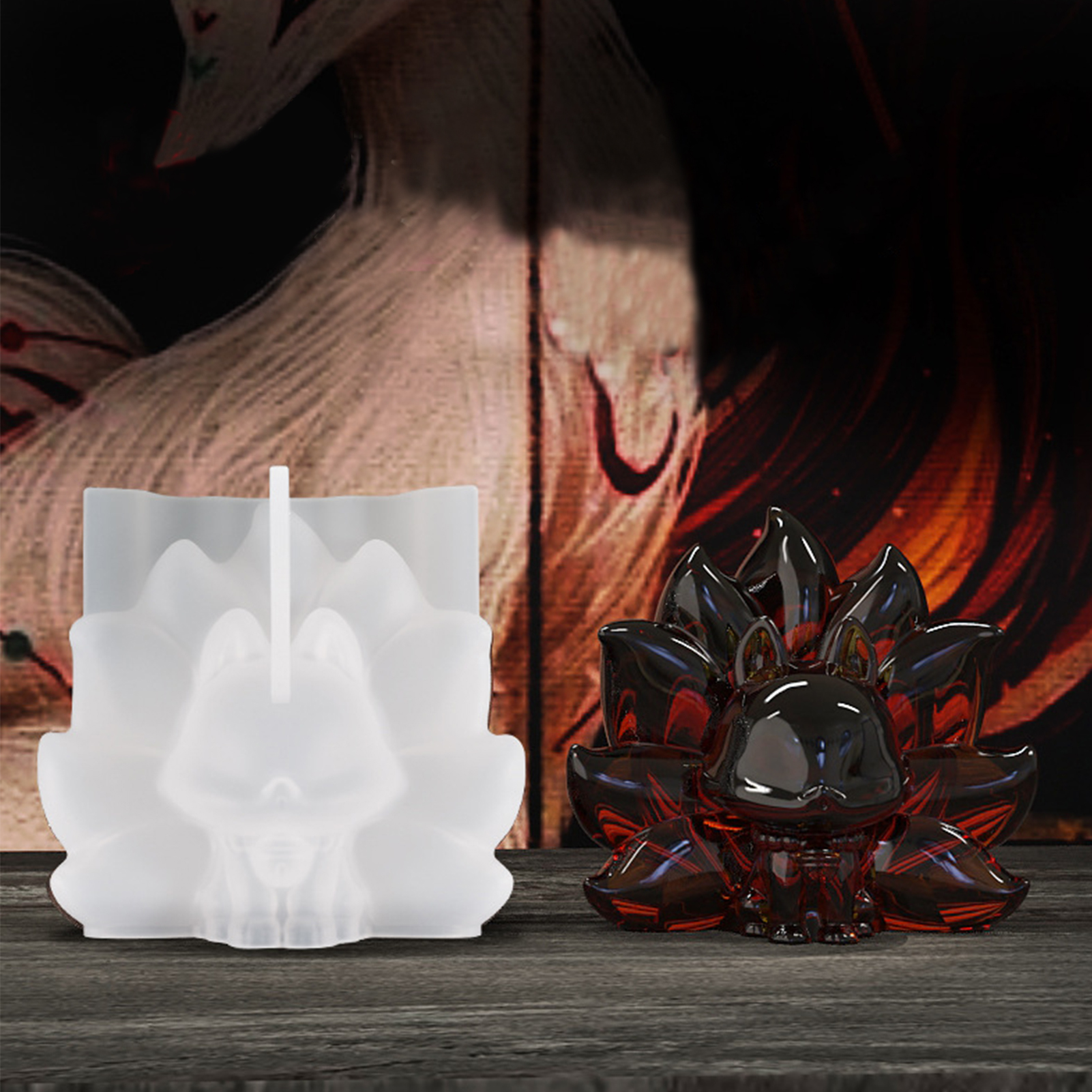 Dolked Nine Tails 3d Silicone Resin Mold Diy 9*6.7*8.2cm/3.54*2.64*3.23 Inches