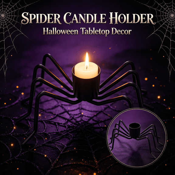 Halloween Candle Holders, Araneid Black Metal Candlestick for Spooky Table Home Decor, Spider Web Design Candle Holder for Halloween Party Table Centerpcs, Gothic Style Candlestick
