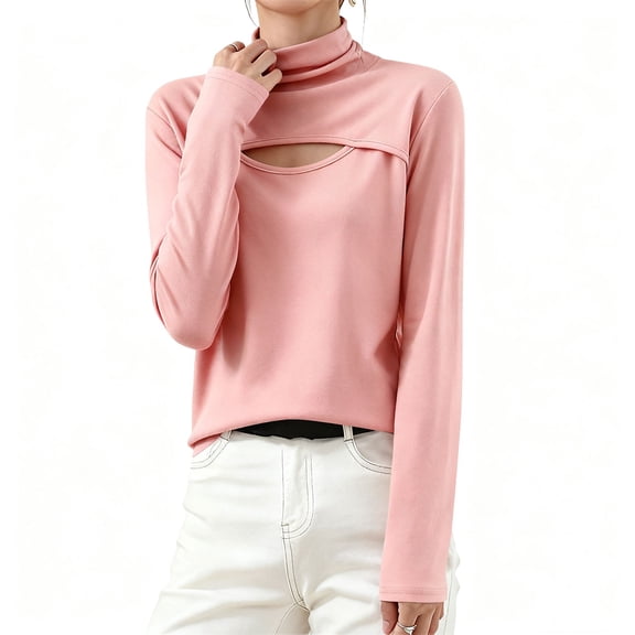 Wowcloth Women's Velour High Neck Long Sleeve Shirt, Loose Fit and Slimming, Versatile Base Layer for Casual and Everyday Wear