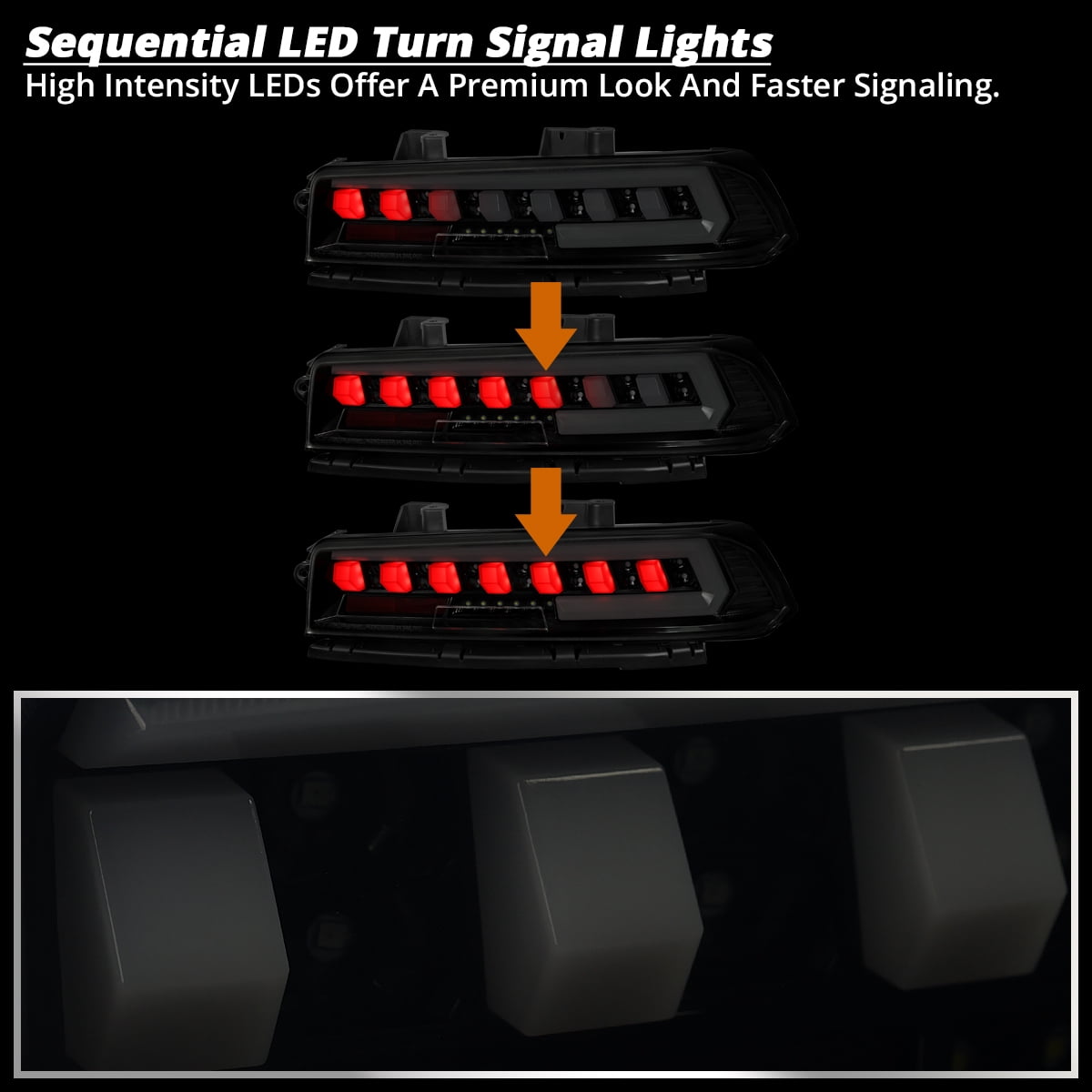 Spec-D Tuning Glossy Black Smoke Full LED Tail Lights w/ Sequential Turn Signals Compatible with 2014-2015 Chevy Camaro, Left + Right Pair Assembly