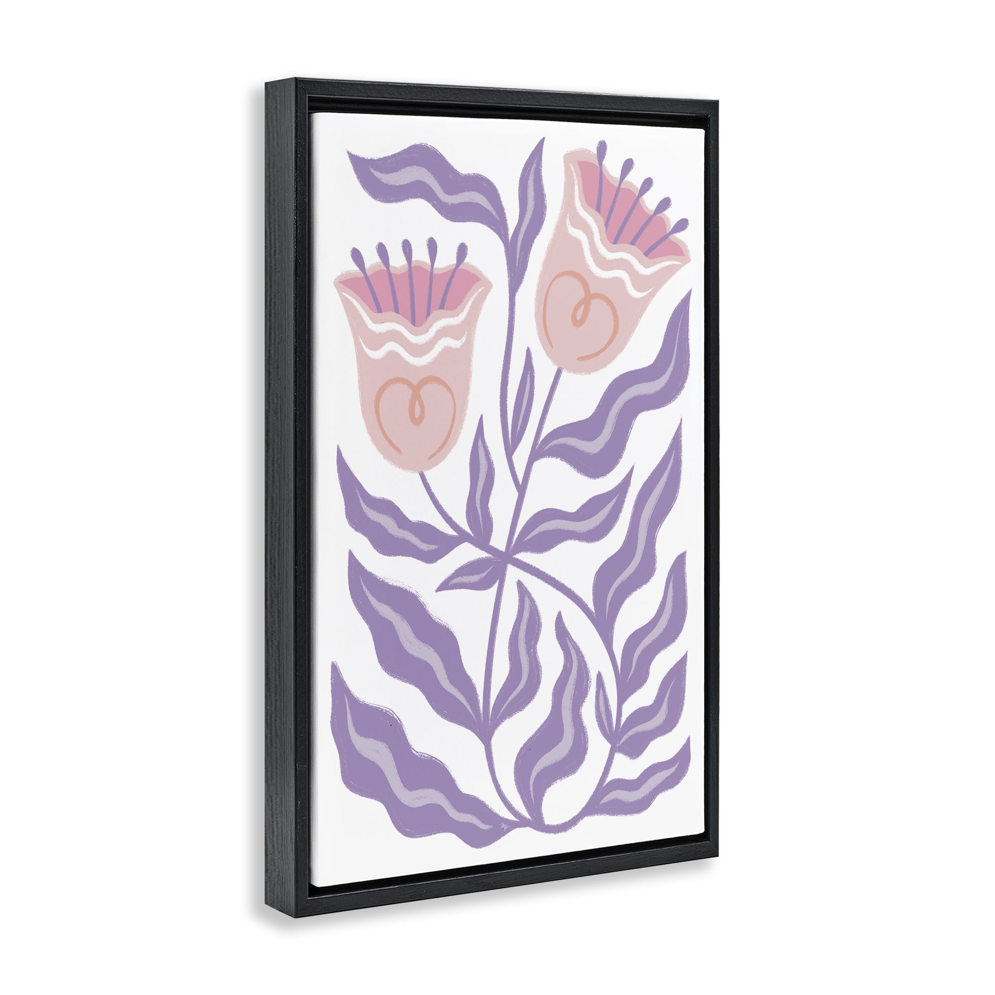 Stupell Industries Wavy Purple Blooms Plants & Flowers Painting Black Floater Framed Canvas Art Print Wall Art, 21 x 31