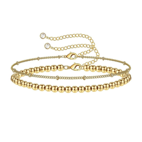 Dainty Gold Bracelets for Women, 14K Gold Plated Adjustable Layered Bracelet