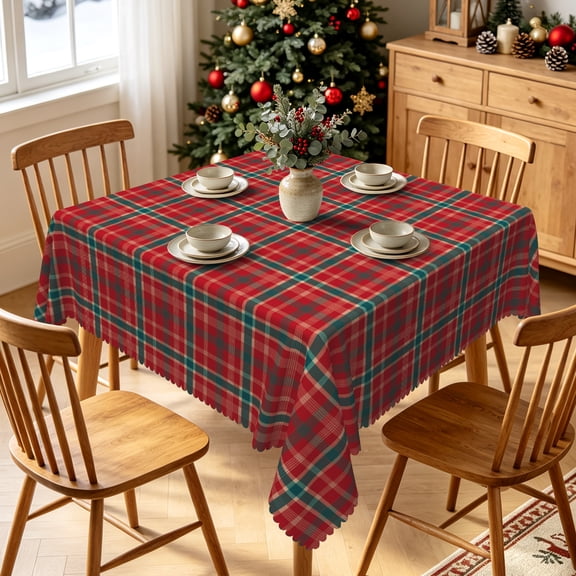 Tchckioa Red Green Square Tablecloth,Waterproof Table Cloth for Kitchen Christmas Decor,52x52 Inch