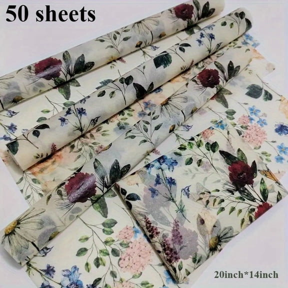 50 Pack Vintage Floral Tissue Paper Sheets-20"x14" Multicolor Floral Wrapping Paper for Gift Bags Filler Wedding Mother’s Day Christmas, DIY Craft & Bouquet Wrapping
