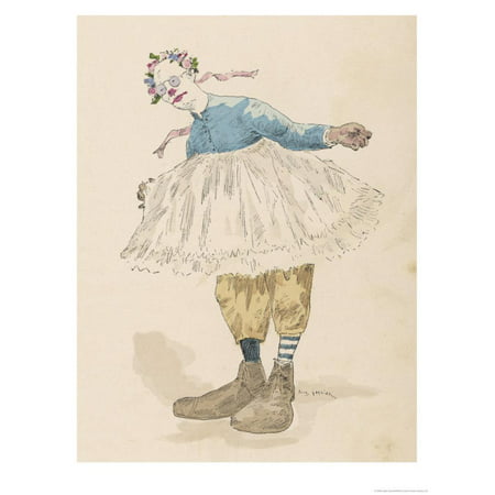 Clown Wearing Very Large Shoes Flowers in His Hair Glasses and a Pink Tutu Print Wall Art By Jules