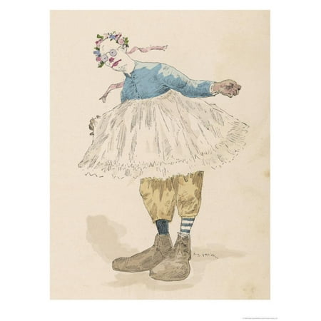 Clown Wearing Very Large Shoes Flowers in His Hair Glasses and a Pink Tutu Print Wall Art By Jules (Best Flowers To Wear In Hair)