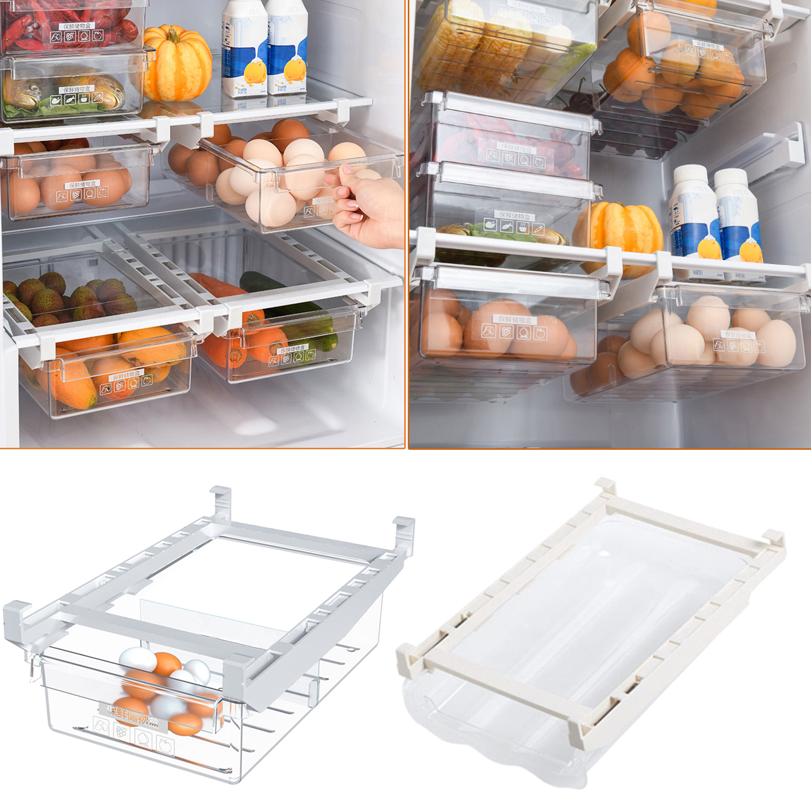 Walbest Plastic Clear Fridge Drawer Basket Kitchen Food Fruit Storage