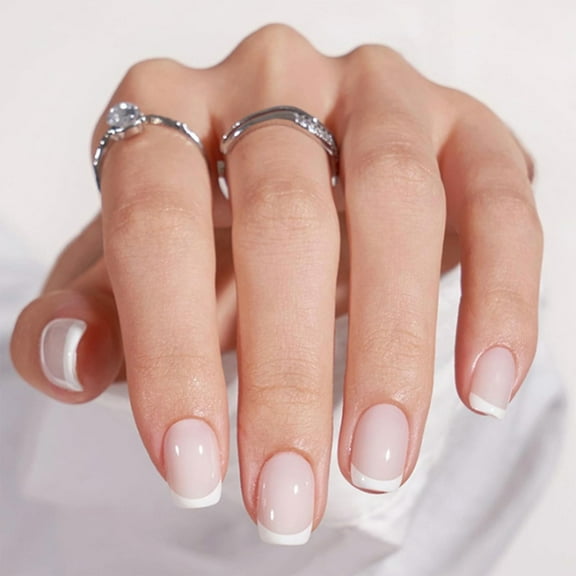24Pcs Omber Press on Nail Glossy Fake Nail Stick on Nail in 12 Sizes,French Nail Tips for DIY Nail Art Decorations