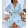 thumbnail image 5 of Arnsht V-Neck Lace Insert Flounce Sleeve Midi Dress for Women Lightweight,Casual Summer Dresses for Women Trendy Light Blue XL, 5 of 5