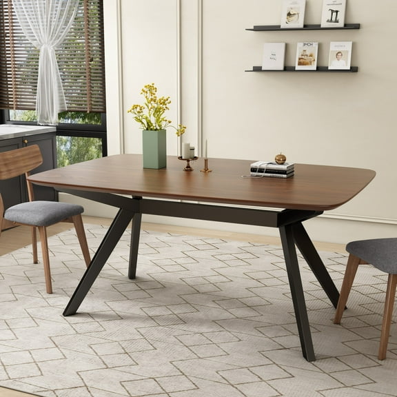 Christopher Knight Home Industrial 59" Rectangular Dining Table with Cross-Leg Base, Dark Walnut